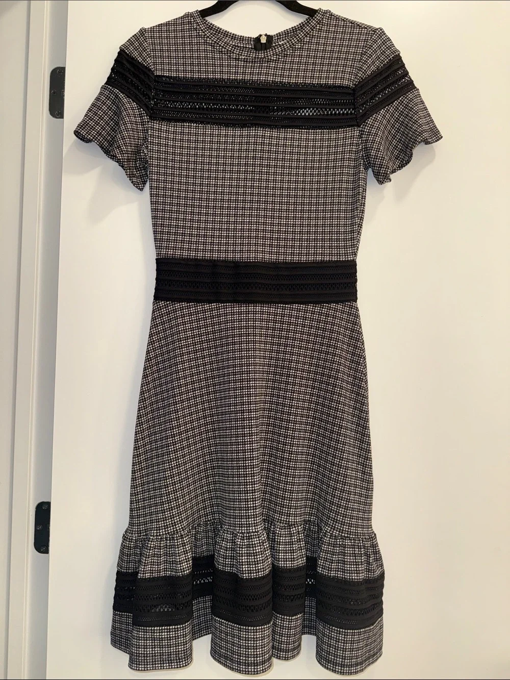Michael Kors Short-Sleeve Black White Mesh Combo Cocktail Dress